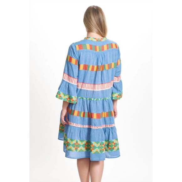 NEW PEARL AND CAVIAR calyso zakar short dress in blue multi - Picture 2 of 2